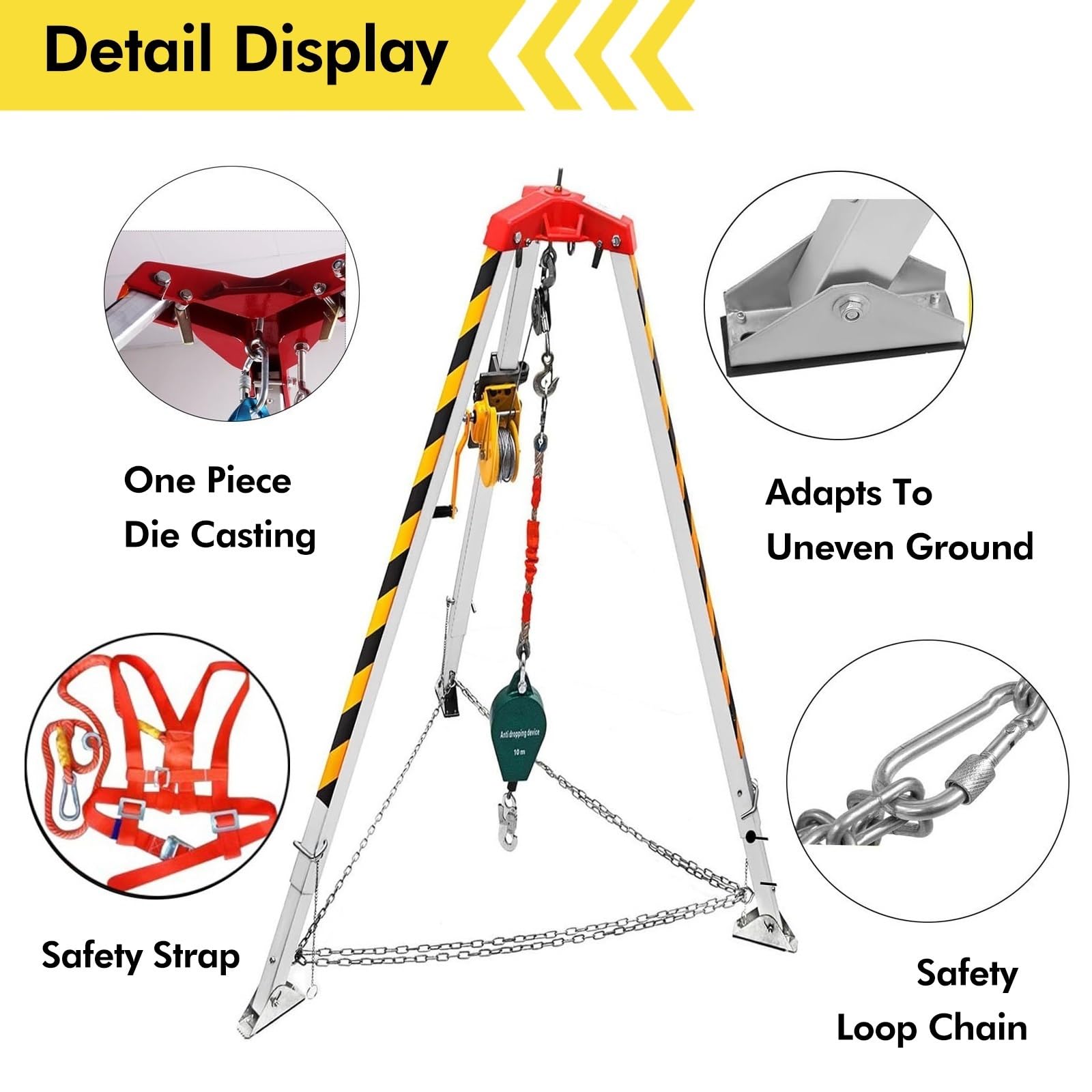 Kit di Soccorso d'emergenza con treppiede, verricello e Protezione anticaduta per la Sicurezza in spazi confinati e Cantieri edili.