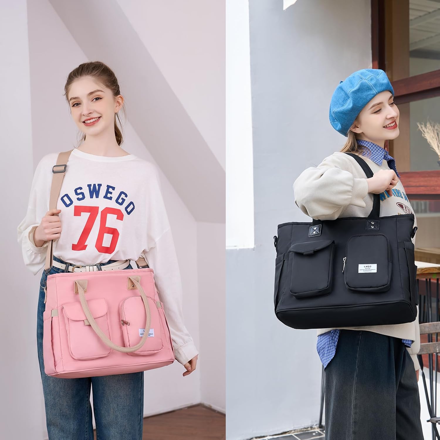 Large Utility Tote Bag with Multi-pockets and Compartment for Travel & Work