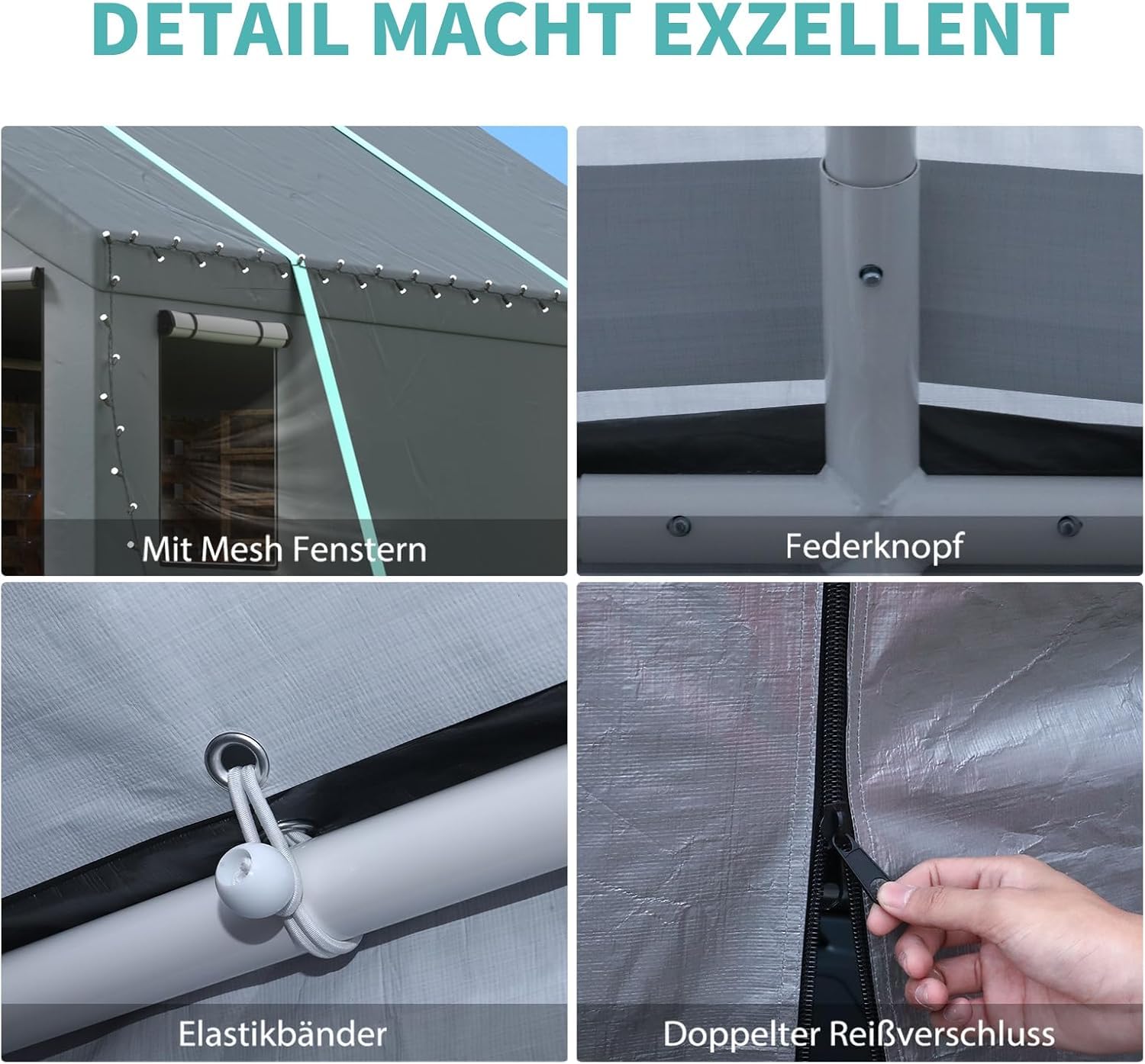 Tenda da garage extra large resistente all'inverno 6 x 6 m con finestra arrotolabile per auto, SUV, barche e camion - Pareti laterali e tetto rimovibili