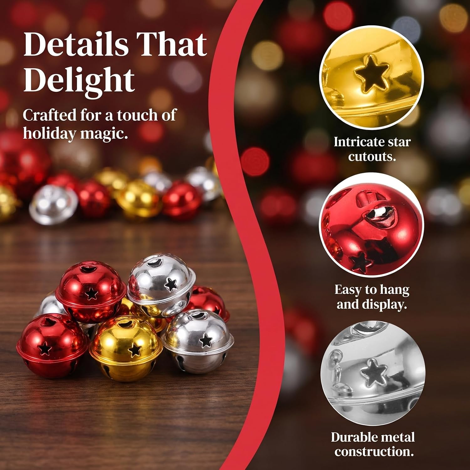 60pcs Electroplated Decorative Small Bells 1.6 Inch Christmas Xmas