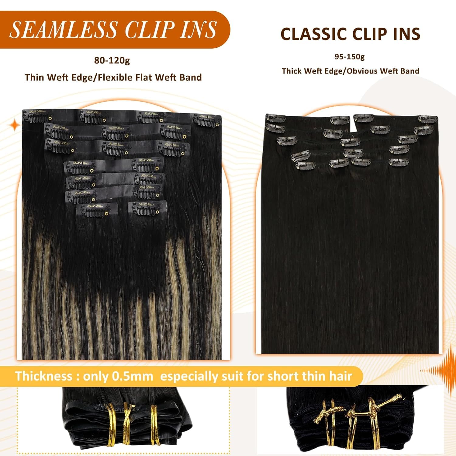  Real Hair Extensions Clip in Human Hair, Balayage, 12 Inch thumbnail