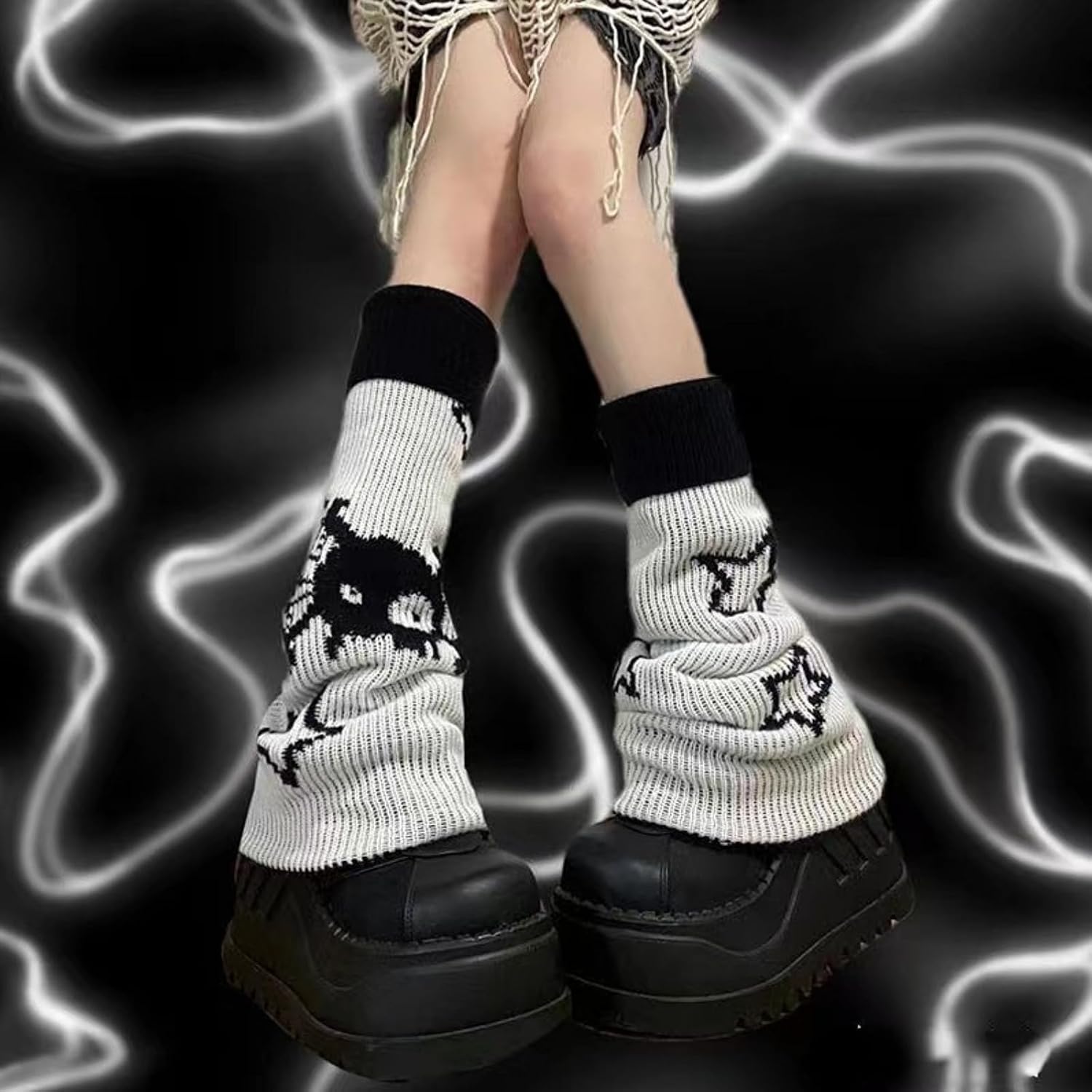 Grunge Leg Warmers Socks Fairy Grunge Cloth Socks Reversible High Knee Long Boot Knit Stack Socks Star Women Girls