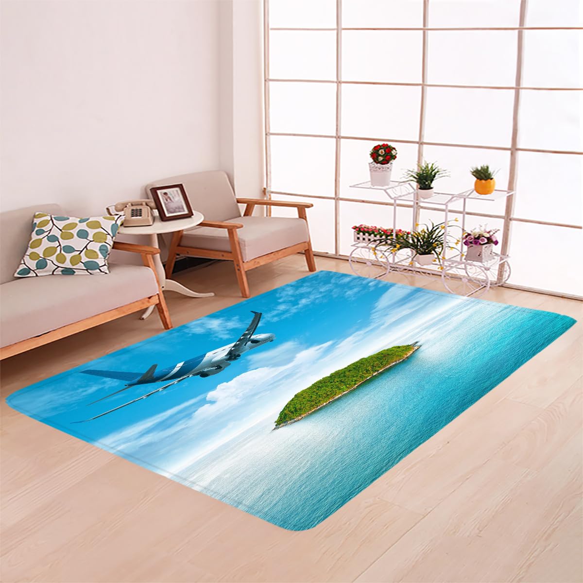 Tapis Avion Salon Chambre 160x200 cm Duveteux Doux Confort Tapis Paysage 3D Lavable Antidérapant Poil Ras Moquette pour Chevet Couloir Intérieur et Extérieur Rug Décorer(Image1-8)