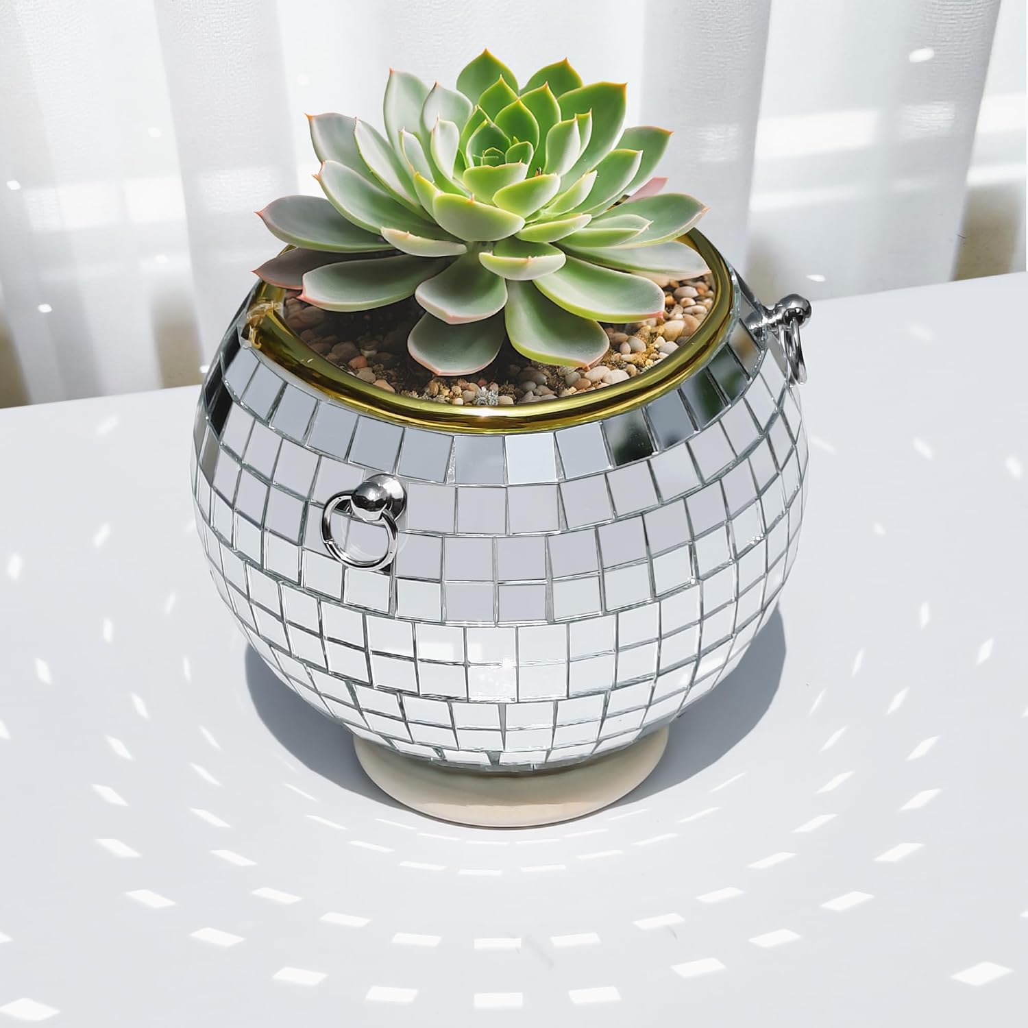 2 Pcs Disco Ball Hanging Planter, 4 Inch Mirror Disco Ball Planters with Chain,Small Mirror Planter Hanging for Window, Desk
