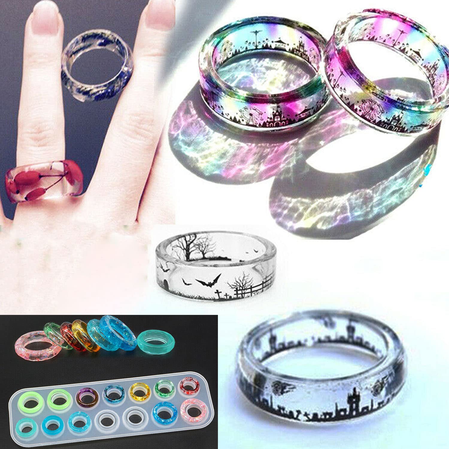 Set Van Siliconen Ringvormen - 14 Unieke Maten & Vormen Voor Het Maken Van Sieraden Rechthoekige Vorm Kristallen Ringvorm Set Voor Doe Het Zelf Ambachten G 601099563469485