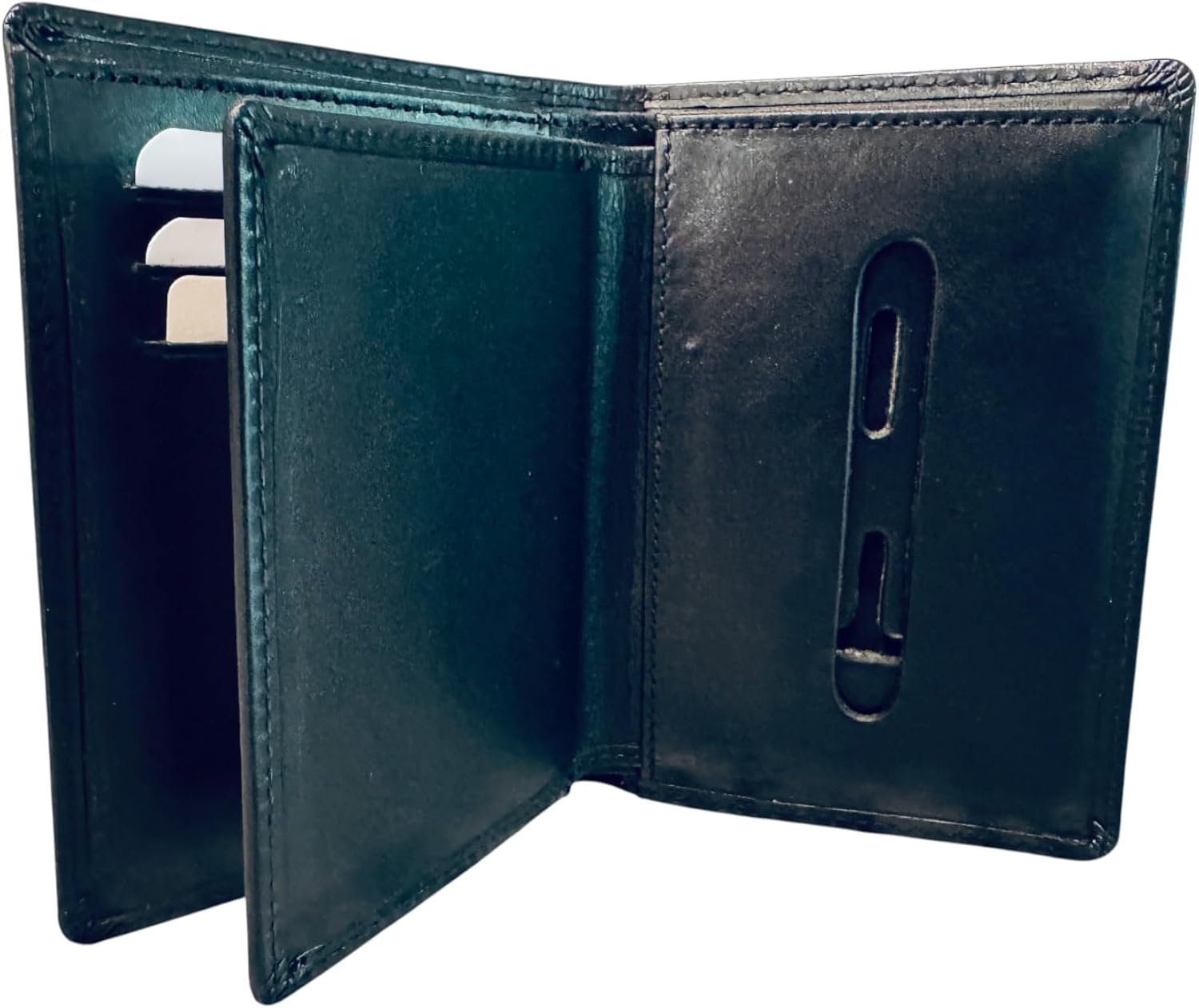 PD Holsters and Wallets Law Enforcement Badge Wallet, All Leather, Fits Any Shape Badge with Pin Back-Carbon Black
