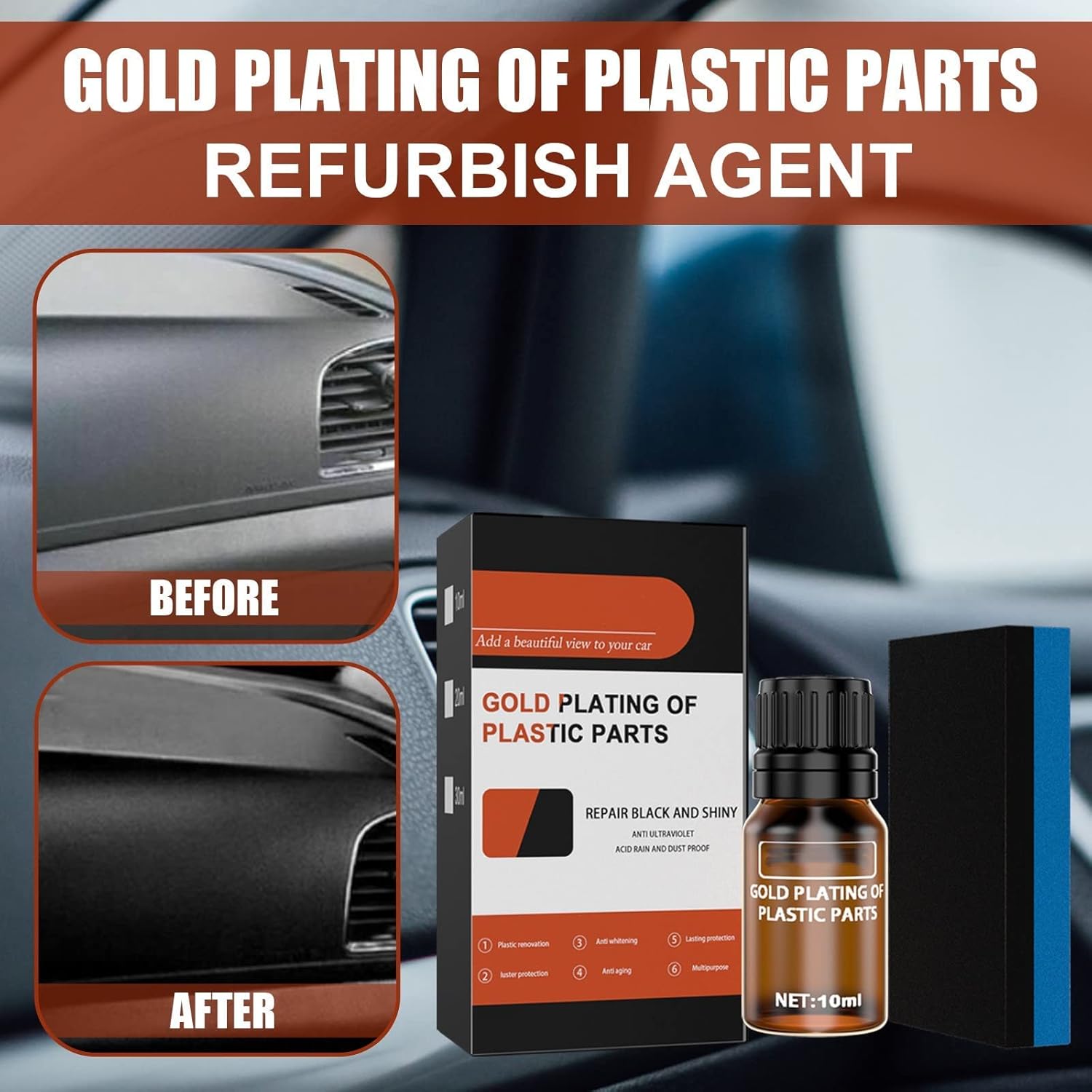 Homezo Plastic Restorer, Homezo Plastic Cleaner Restorer, Icpastuntent Car Rubber Plastic Refurbish, Plastic Parts Refurbish Agent-Make Your Car Shine Like New (10ML)