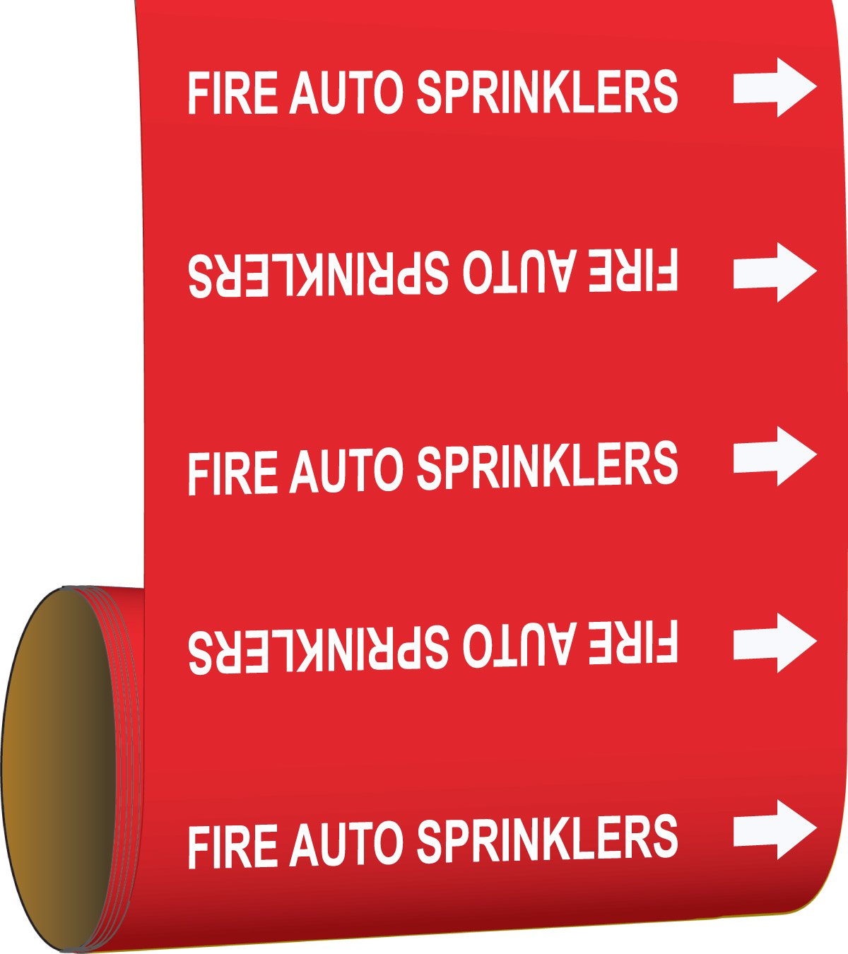 Brady 41461 Roll Form Pipe Markers, B-946, 8" X 30', White On Red Pressure Sensitive Vinyl, Legend "Fire Auto Sprinklers"