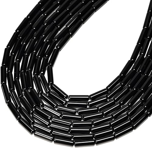 Miniatura 2 de HAAMIIQII 30 cuentas de ónix negro natural de 0.157 x 0.512in, tubo cilíndrico, cuentas sueltas de piedras preciosas para hacer joyas, pulseras y