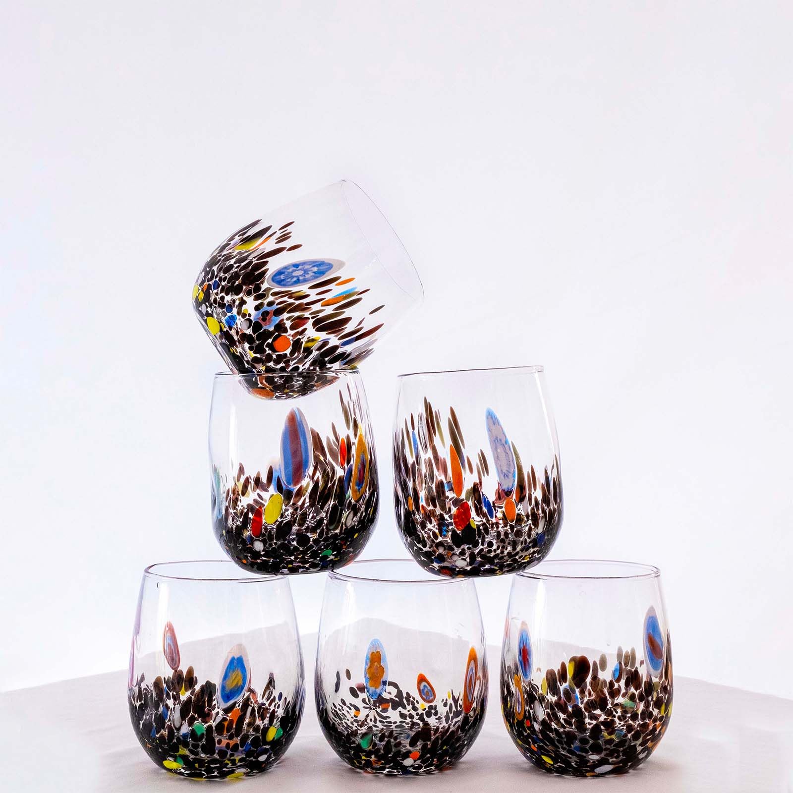 MurArt Bicchieri di Murano.Collezione DREAM. Set 6 Bicchieri da 350 ml.Alt 10,5CM.In Vetro soffiato, Lavorato a Mano artigianalmente. Made in Italy (Nero, Bicchiere 6Pz)