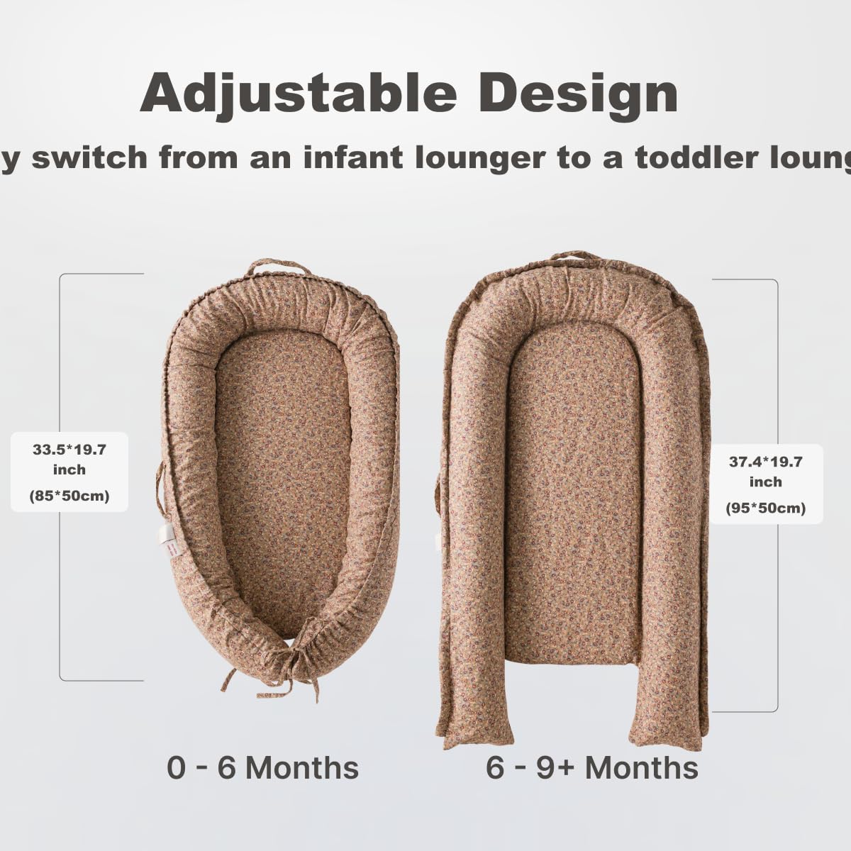 Infant Lounger, Baby Nest Cover for Baby Girls & Boys, Portable Baby Support Cushion, Newborn Essentials for Baby 0-12 Months, 100% Cotton Breathable (BrownBlossom)