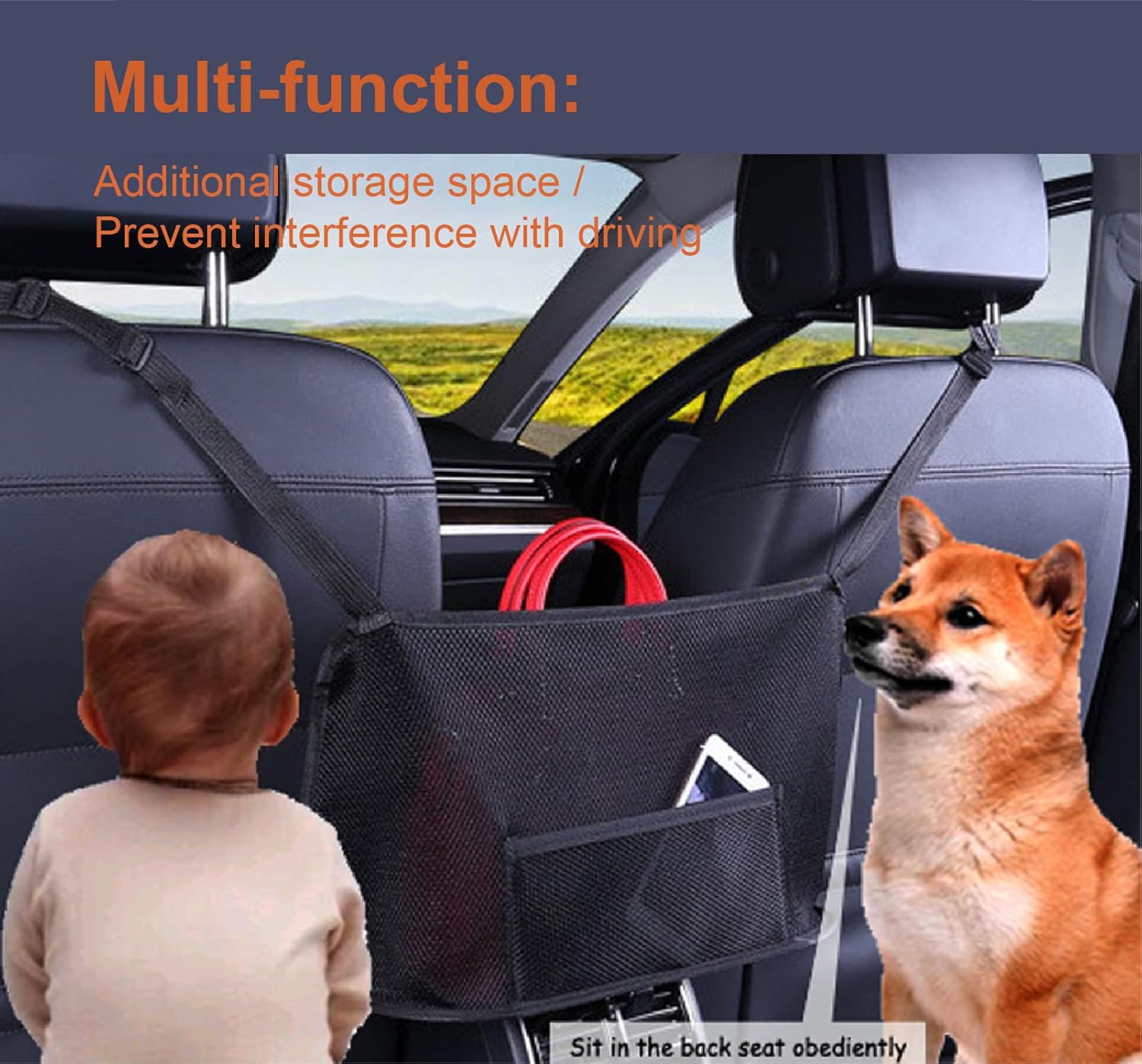 Logctee Car Net Pocket Handbag Holder, Car Seat Storage Net Bag, Car Handbag Holder Between Seat Storage Seat Back Organizer. Image