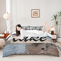 Vista 9 de Juego de funda de edredón rústica de madera con estampado de cabaña de lago tamaño Queen para niños, niñas, niños, adolescentes, decoración