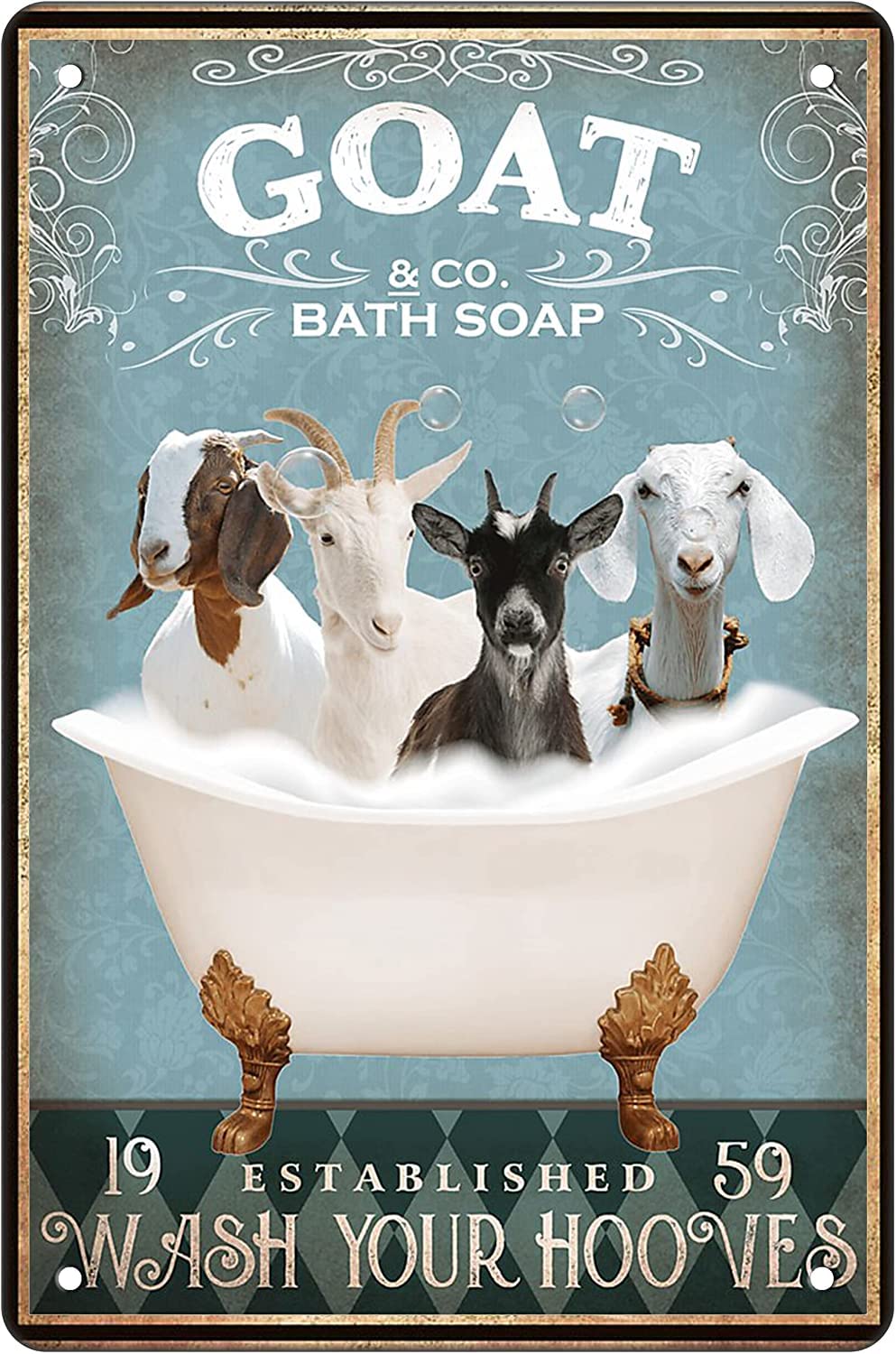 Funny Goat Decor Bathroom Decor Bathtub Decor Goat Lovers Goat Accessories Farm Decor Goat Signs Wall Art Poster Retro Metal Poster Bar Home Bathroom Wall Decoration Sign 8x12 Inch