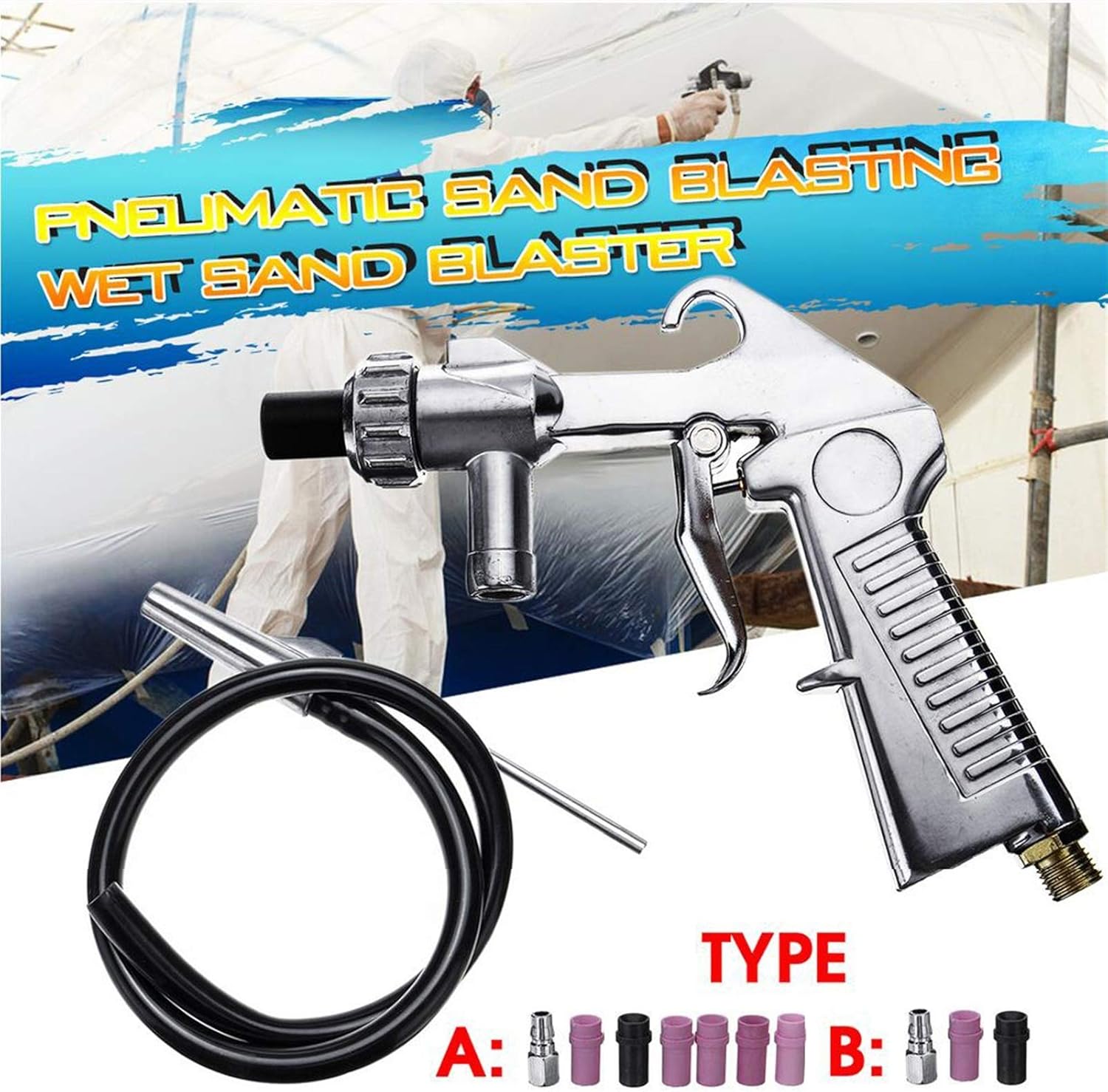 Airbrush Kit Sandblaster Feed Blast Airbrush Air Siphon Sand Blasting Abrasive Tool Ceramic Nozzles Tips Kit Power Tools Sprayer for Spraying (Color : Type A) (No Battery)