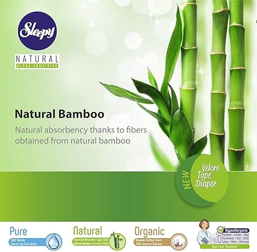 Miniatura 9 de SOHOPañales para bebé Sleepy Natural, hechos de algodón orgánico y extracto de bambú, máxima comodidad y sequedad, pañales desechables (talla 1  40