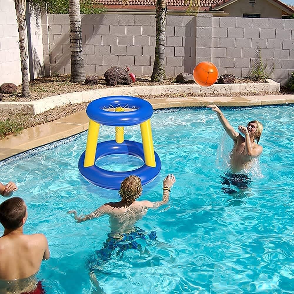 UNAOIWN Pool Games Set Inflatable Volleyball Net & Basketball Hoops Swimming Pool Games Toys for Teens and Adults,Summer Floaties, Pool Party, Volleyball Court : Toys & Games