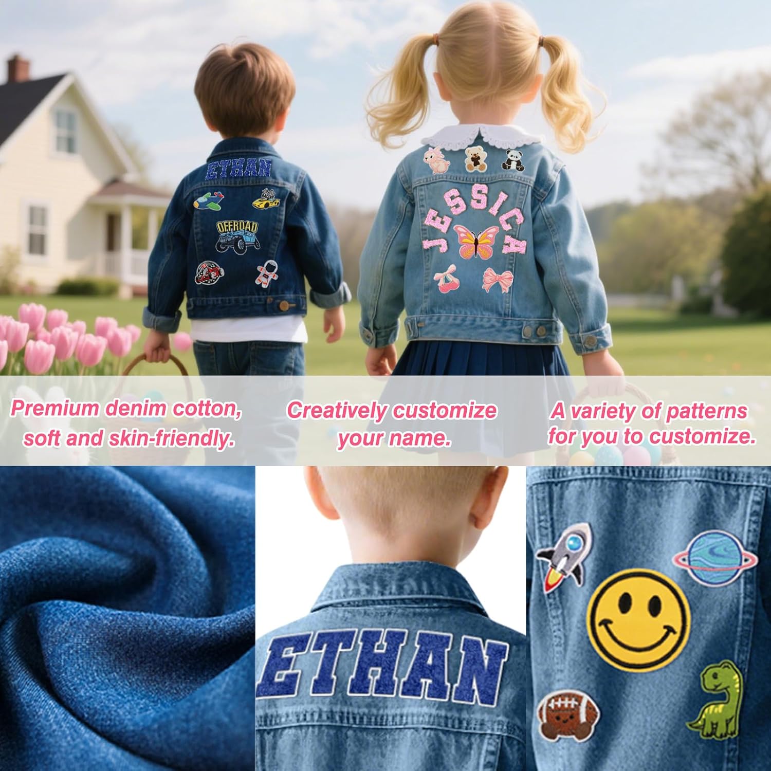 Personalized Kids Denim Jacket with Names Custom 1-12 Years Old Girls Boys Jean Jackets Long Sleeve Clothes Spring&Fall Outerwear Jackets Birthday Christmas Gifts Back to School Clothes image 5 of 6 B0FNR14ZB9