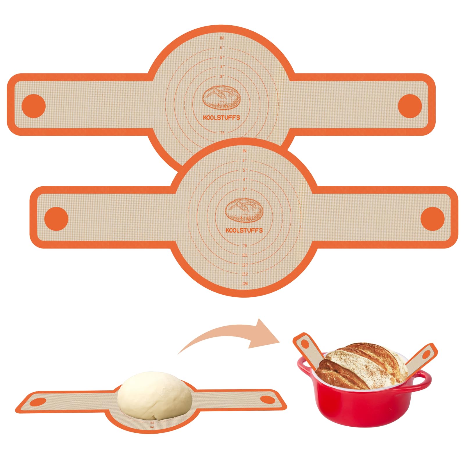 Silicone Bread Sling for Dutch Oven, Non Stick Reusable Bread Mat, 2PCS Sourdough Sling for Bread Making Accessories & Sourdough Gifts, Orange