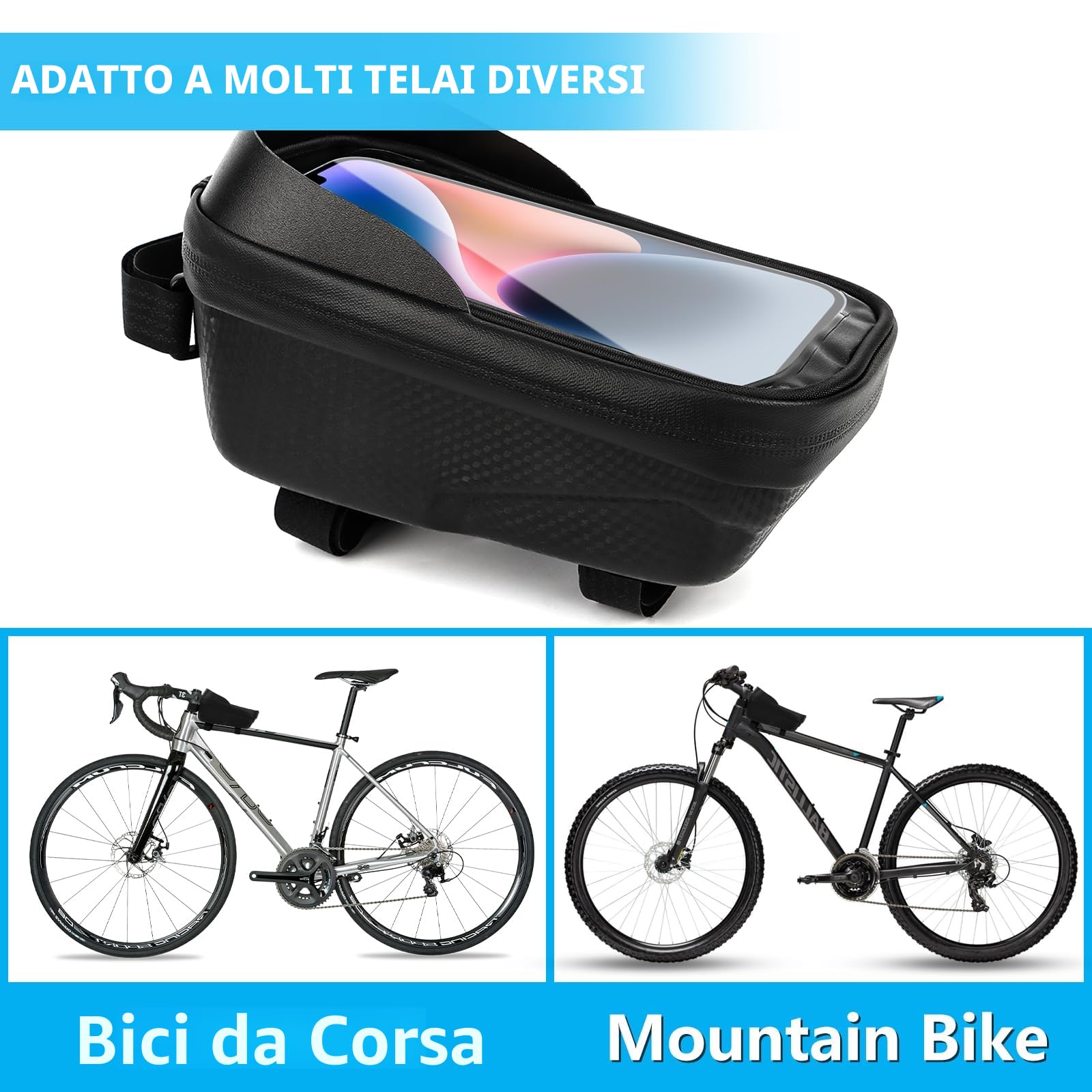 Borsa telaio bici Borsa manubrio Borsa impermeabile per telefoni cellulari, Borsa telaio bici Borsa manubrio accessori bici Borsa per smartphone fino a 6,8 pollici con TPU Touch Screen sensibile
