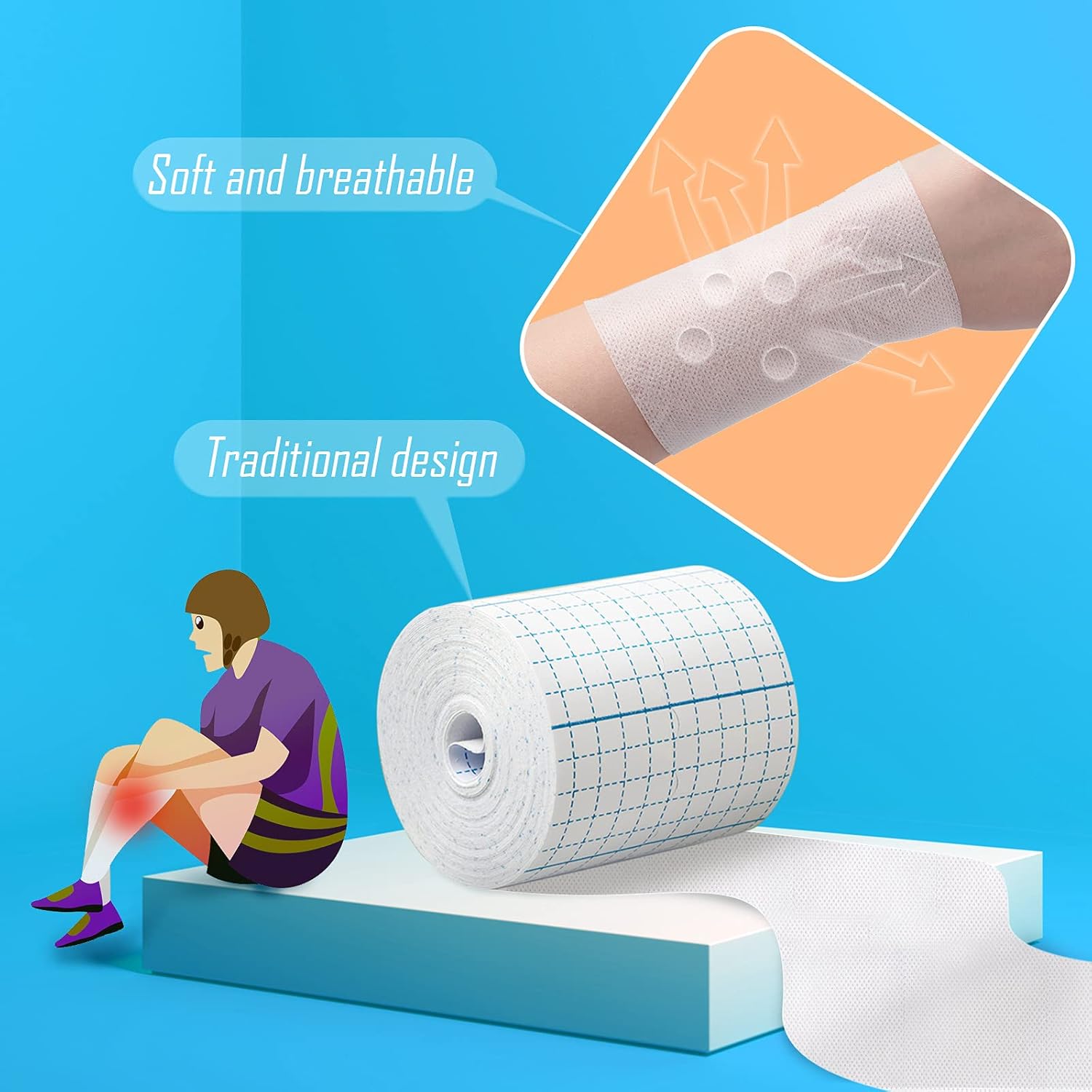 Nuanchu 2 Rolls Non-Woven Stretch Tape Breathable Bandage Tape Cohesive Wrap Roll Film (White,4 Inch X 10.94 Yard) - Image 4