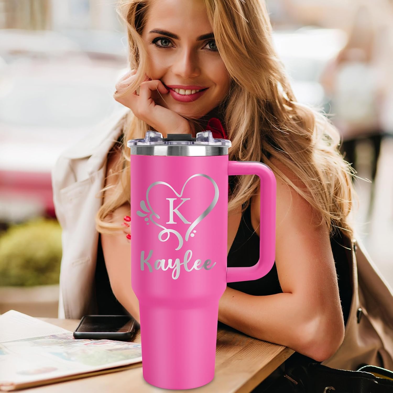 Personalized 40 oz Tumbler with Handle and Straw Gifts for Mom Dad Personalized Tumbler with Name Stainless Steel Travel Coffee Mug Cup Water Bottle Father's Day Gifts Personalized Gifts for Women Men