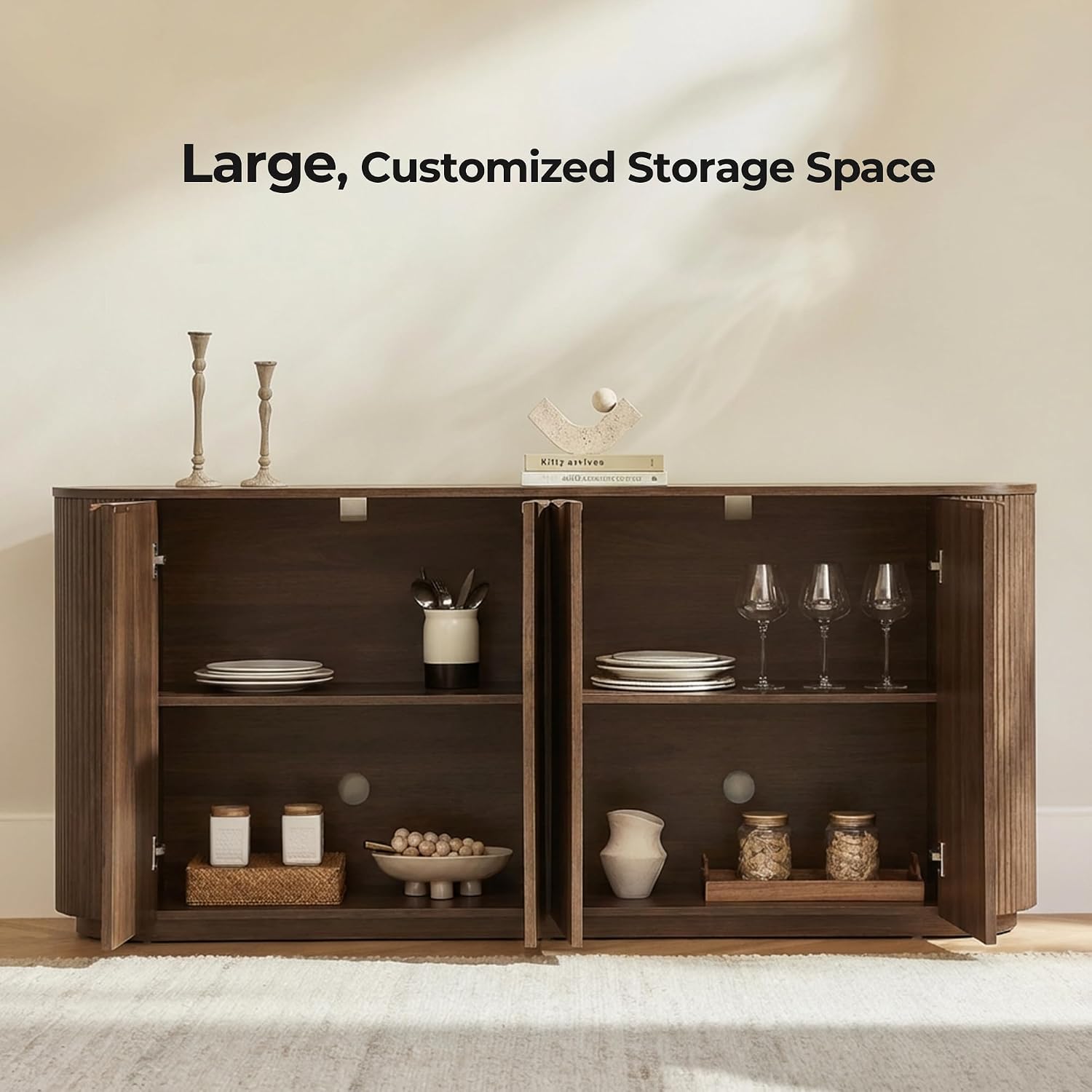 CHITA 70" Sideboard Buffet Cabinet with Storage, Living Room Accent Cabinet with Doors and Adjustable Shelves, for Bar, Kitchen, Walnut