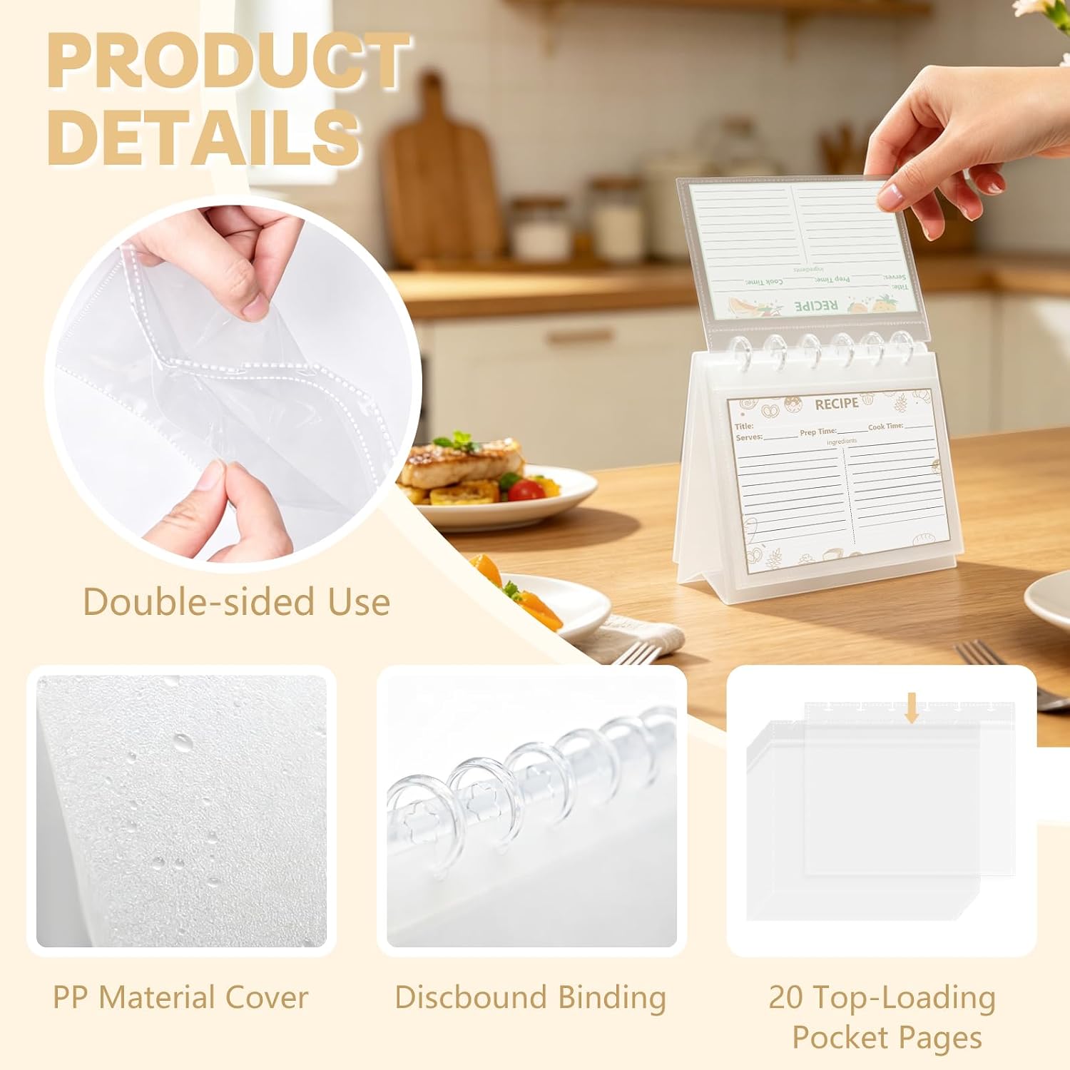 Recipe Card Holder Organizer Stand Flip Cookbook Binder 40 Pockets