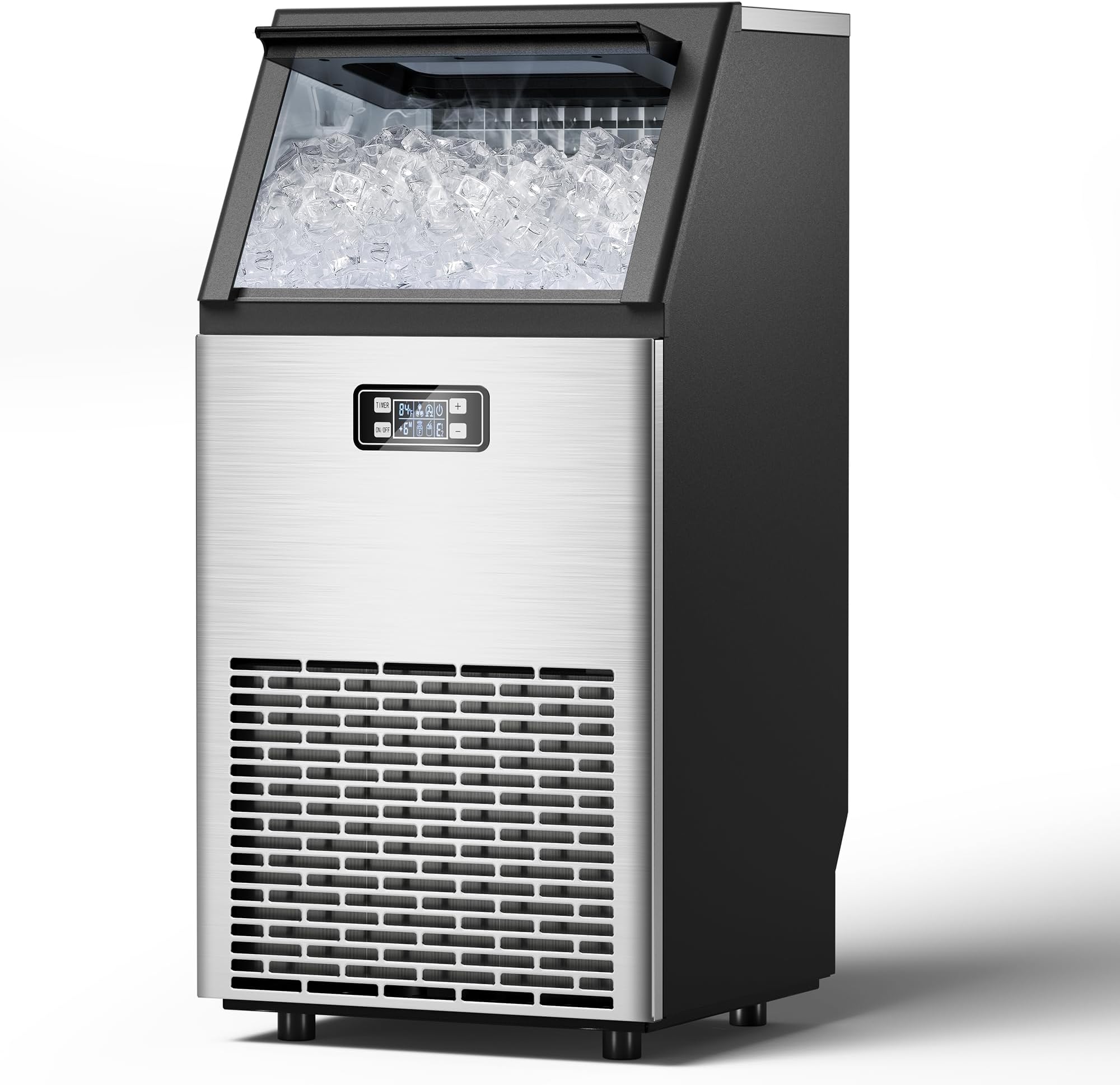 Commercial Ice Maker Machine, 100 lbs/24H Under Counter Ice Machine with 2 Way Water Inlet, 33lbs Ice Storage, Stainless Steel Freestanding, Self Cleaning Ice Makers for Home/Bar/Restaurant/Outdoor