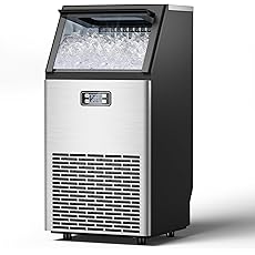 Ice Maker, Commercial Ice Machine,100Lbs/Day, Stainless Steel Ice Machine with 48 Lbs Capacity, Ideal for Restaurant, Bars, Home and Offices, Includes Scoop