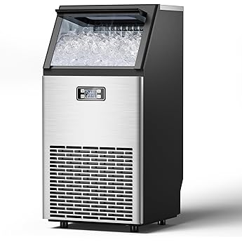 Ice Maker, Commercial Ice Machine,100Lbs/Day, Stainless Steel Ice Machine with 48 Lbs Capacity, Ideal for Restaurant, Bars, Home and Offices, Includes Scoop