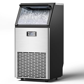 Commercial Ice Maker Machine, 100 lbs/24H Under Counter Ice Machine with 2 Way Water Inlet, 33lbs Ice Storage, Stainless Steel Freestanding, Self Cleaning Ice Makers for Home/Bar/Restaurant/Outdoor