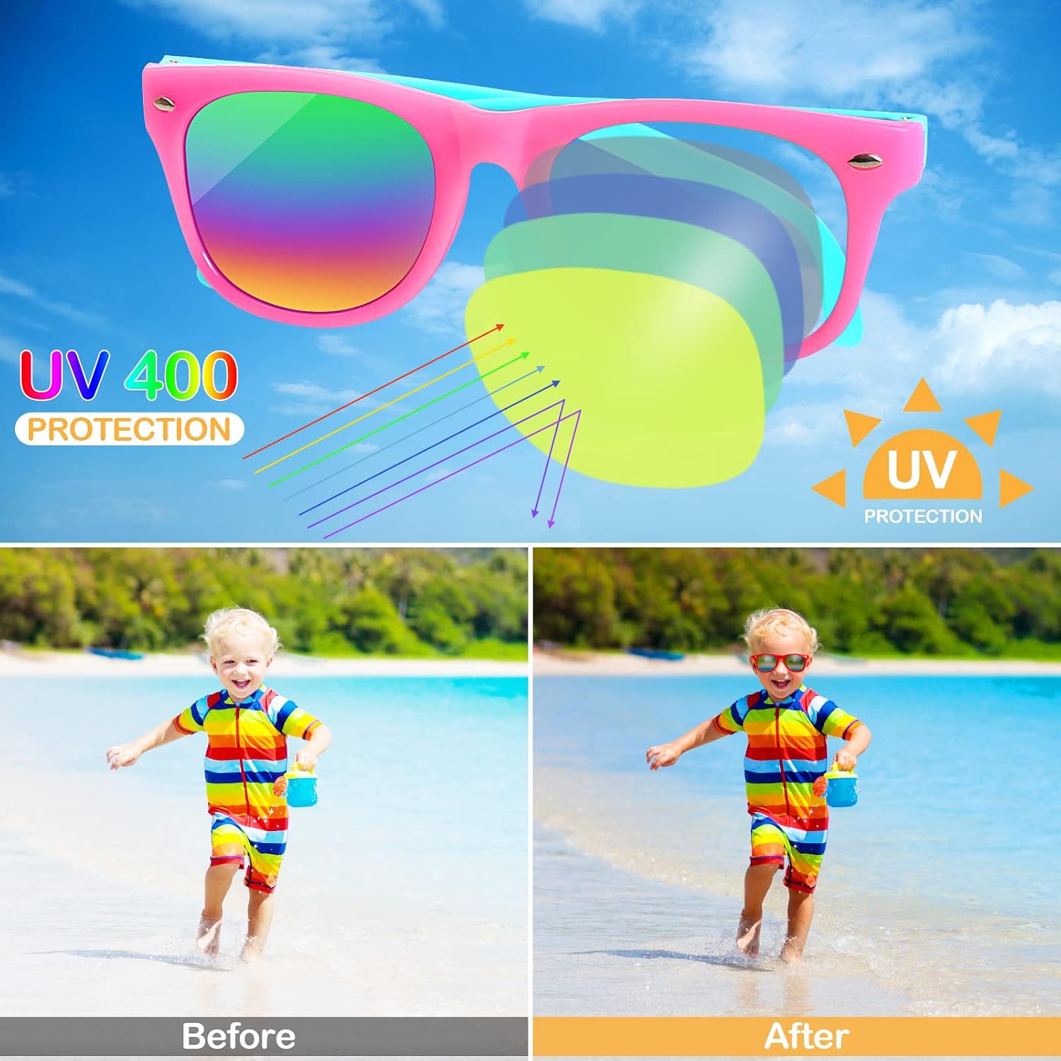 Kids Sunglasses Bulk Party Favors - 24 Pack Summer Party Supplies for Boys Girls, UV 400 Protection Neon Sunglasses for Kids Pool Beach Party, Great Gift for Birthday and Outdoor Activity Age 3-10