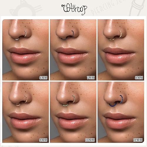 Miniatura 3 de WBRWP Piercing de acero inoxidable 316L con bisagra para la nariz, aro de 20G, 18G, 16G, 14G, para mujer, anillo de piercing para el cuerpo,