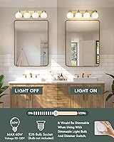 Vista 2 de Bathroom Light Fixtures, 4 Light Brushed Gold Vanity Light, 26 Inch Modern Wall Sconces with Globe Milk White Glass Shade, Vanity Lighting Fixtures