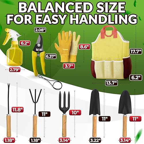 Miniatura 2 de Juego de herramientas de jardín de 10 piezas para mujer, ergonómicas y ligeras, herramientas de mano de jardinería con práctica bolsa pequeña, juego