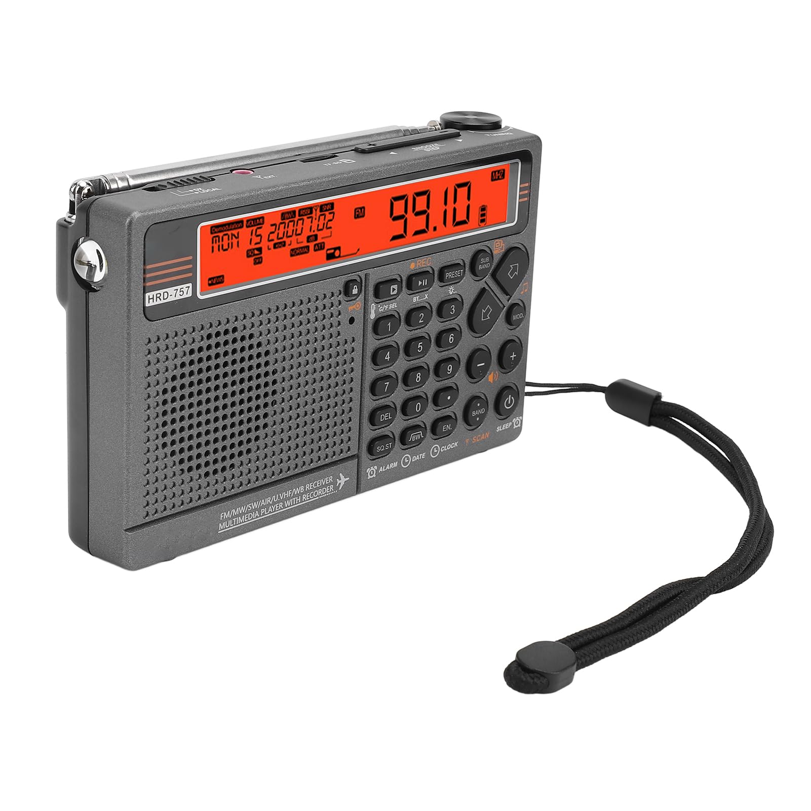 Receptor de Radio Digital Multibanda, Altavoz de Control por Aplicación con Batería de 2500mAh, Linterna, Alarma SOS para SW FM MW Air V.UHF WB (Naranja)