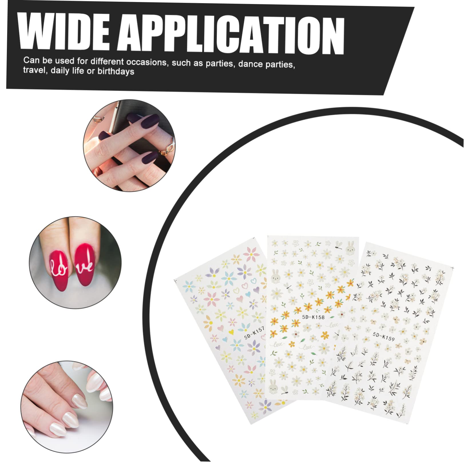 SHERCHPRY 4 Set Adesivi Per Chiodi in Rilievo 5d Etichetta Se Stesso Unghia Manicure Con Accessori Per Unghie Adesivi in ​​rilievo Decalcomanie Decorative Per Unghie Adesivo 3 Pezzi*4