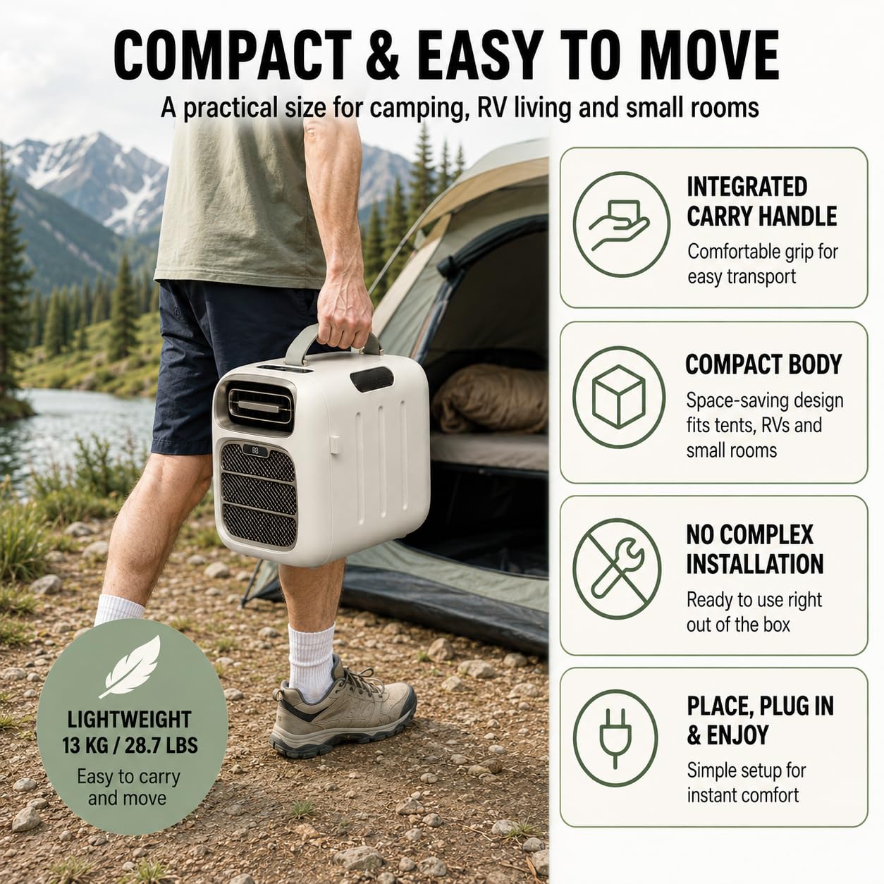 Klimaanlage Für Campingzelt, Tragbares Zelt-Klimagerät Mit Kühl Heizfunktion, Einstellbare 16–32°C, Fernbedienung Inklusive, 3 Einstellbare Lüfterstufen Outdoor Camping Und Reisen Coldheat