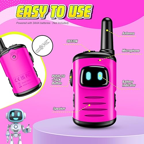 Miniatura 6 de Walkie Talkies de juguete para niñas comedyfun Mini Robots Walkies Talkies Pink 2 Pack de regalos de Navidad y cumpleaños para niñas de 3, 4, 5, 6,
