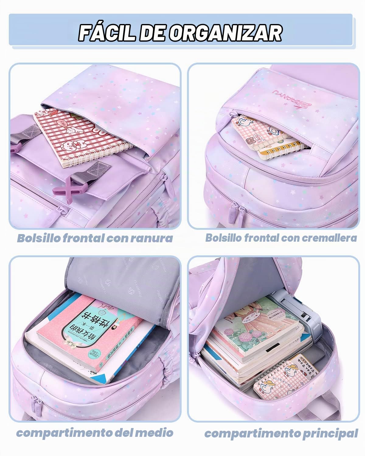 Tanou Mochila con Ruedas Niña, Ligero Mochilas Escolares Infantil con Ruedas, Mochila con Carro para Escolar Viajes, 16 Pulgadas, Estrella Azul