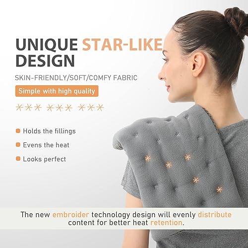 Miniatura 10 de UNCN Almohadilla térmica ancha para microondas con funda lavable de 9 x 15 pulgadas, almohadilla caliente para microondas para cuello, hombros,