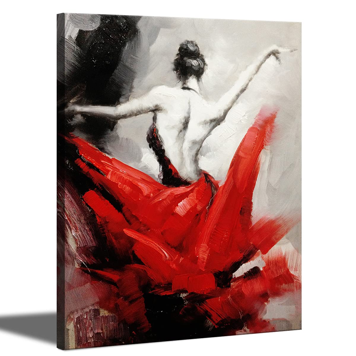 HW Hongwu Dancing Lady Canvas Print Wall Art - Woman Dancer in Red Dress Oil Paintings Artwork Photo 12x16 inch Poster for Living Room