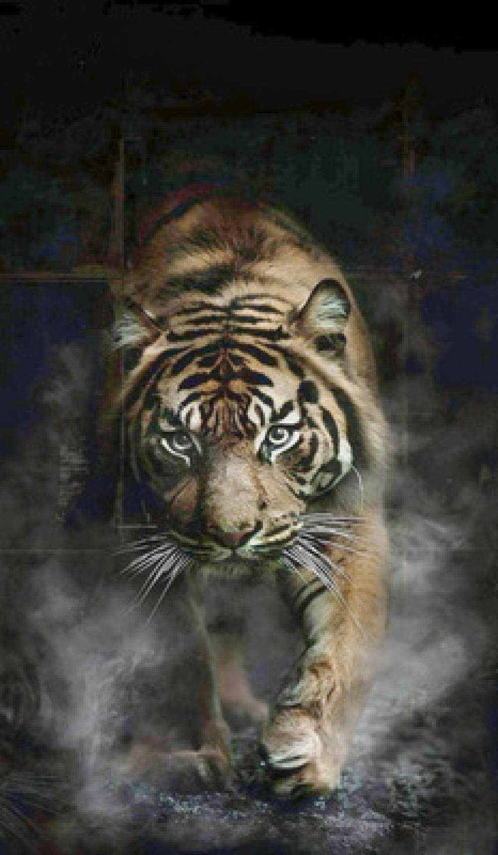 Broderie diamant 5D tigre et brume strass ronds 50x80 cm