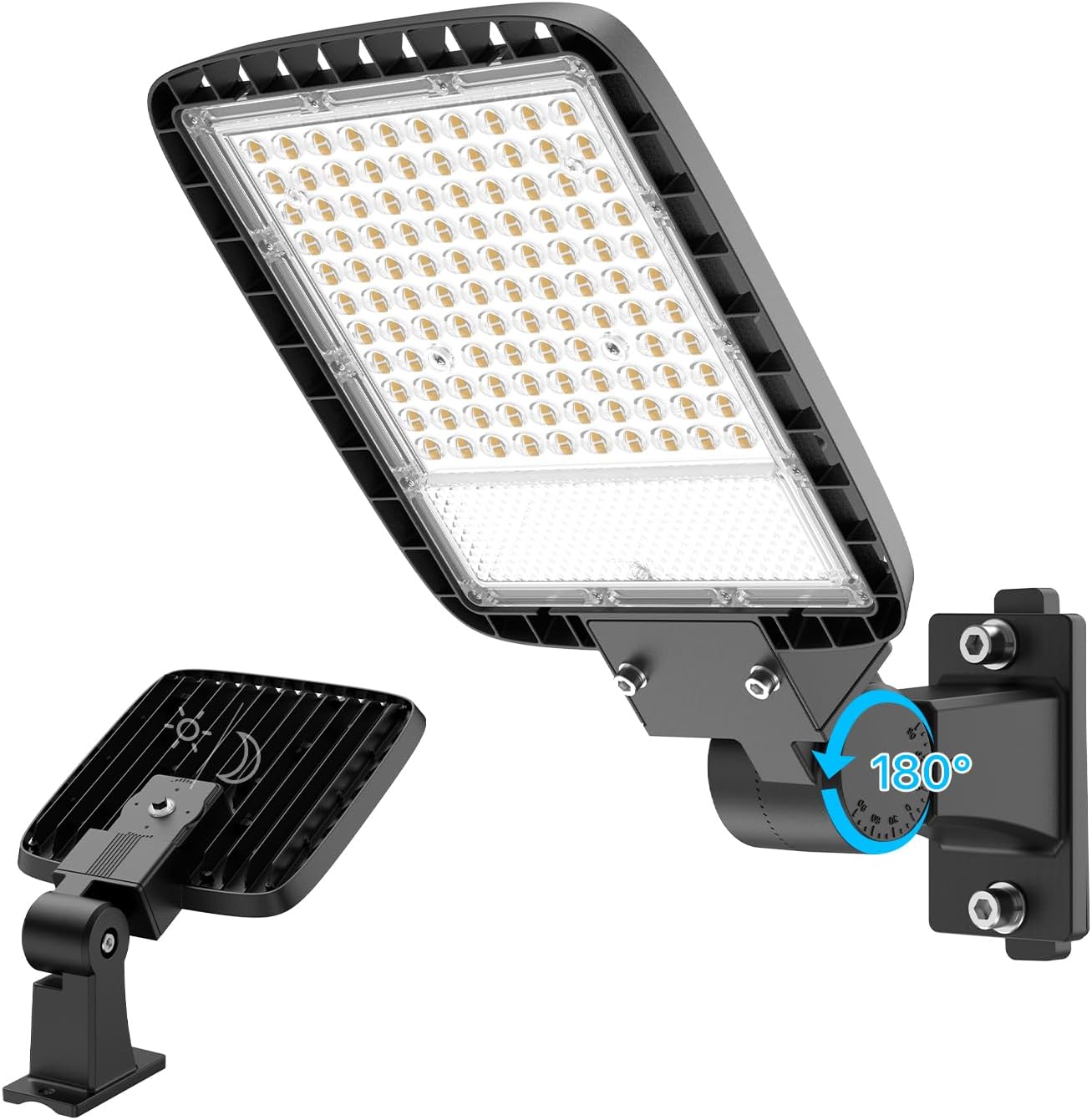 Lumenfox 150W LED Parking Lot Light with Dusk to Dawn Photocell, 5000K Daylight, IP65 Waterproof, Adjustable Arm Mount