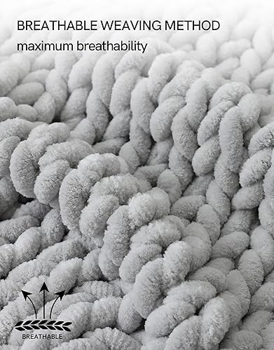 Miniatura 3 de YnM Manta Decorativa Gruesa, Tejida a Mano con Hilo Chenille, Amigable con la Piel, Ventilada y Transpirable, Lavable a Máquina, Pieza Decorativa