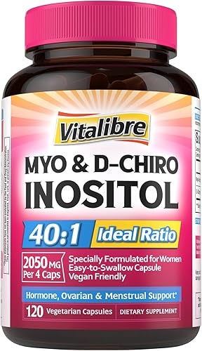 Suplemento de inositol, mio-inositol y D-Chiro Inositol Suplementos de fertilidad para mujeres, proporción ideal 401, equilibrio hormonal y apoyo