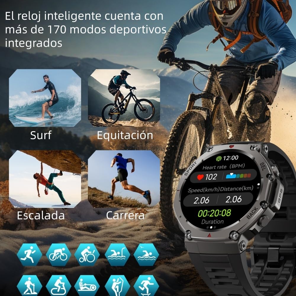 MEIION sekoda GPS smartwatch para Hombre y Mujer con Llamadas Bluetooth, 1,43" Pantalla, Pulsómetro, Monitor de Sueño, Podómetro, 170+ Modos Deportivos y Correa de Silicona Suave