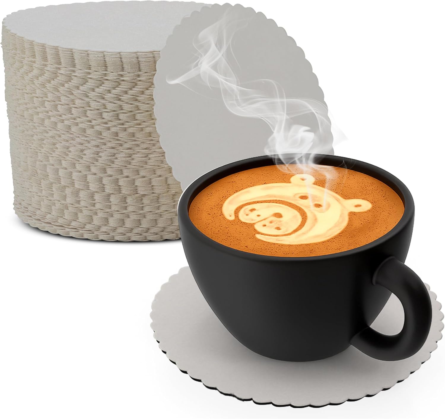 MT Products White Thin Paper Coasters 3.25" - Scalloped Edge Disposable Coasters for Drinks Protection Against Leaks and Spills - Pack of 200