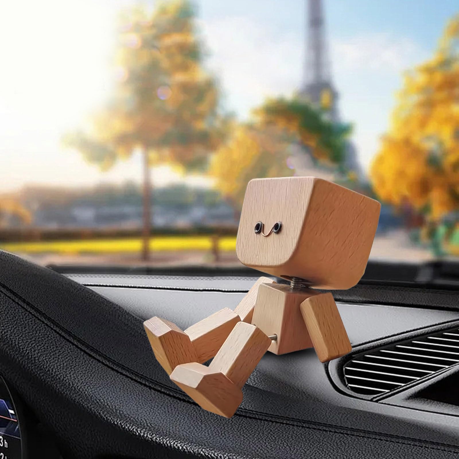 YAYNO Schüttelmann Holzfigur - Wackelnde Auto Deko, Handgefertigt, 5 Cm, Mit Gummibasis